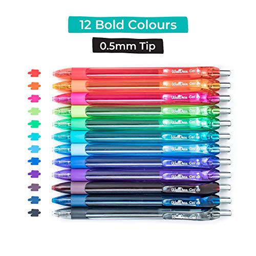 WallDeca Gel Pens | 12 Count, Fine Point Tip (0.5mm), Assorted Rainbow Colors, Retractable | Made for Everyday Writing, Journals, Notes and Doodling - Image 3