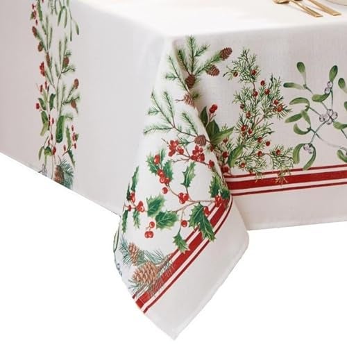 Elrene Home Fashions Winter Holiday Berry Bordered Wrinkle Resistant Tablecloth Decorative Christmas Table Cover 60 X 102 Rectangle - Image 1
