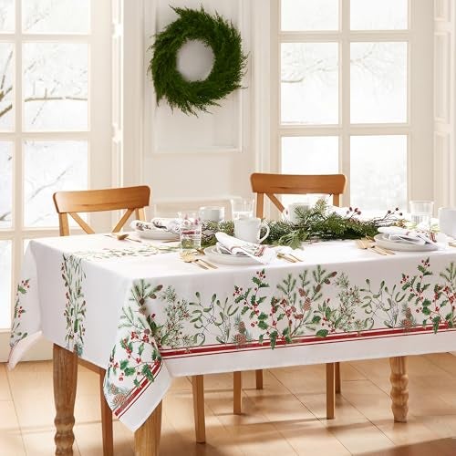 Elrene Home Fashions Winter Holiday Berry Bordered Wrinkle Resistant Tablecloth Decorative Christmas Table Cover 60 X 102 Rectangle - Image 3