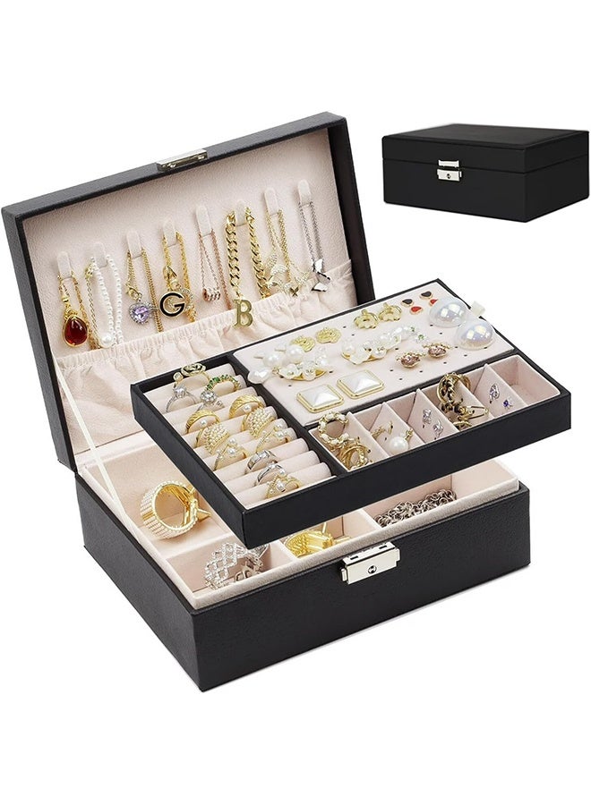 رولستيمي صندوق مجوهرات بسيط مجوهرات القرط صندوق تخزين بو الجلود طبقة مزدوجة سوار قلادة مجوهرات القرط صندوق ، أسود - Image 3