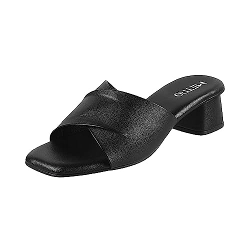 Metro Women's Black Faux Leather Formal Block Heel Fashion Sandals UK/8 EU/41 (40-144) - Image 1