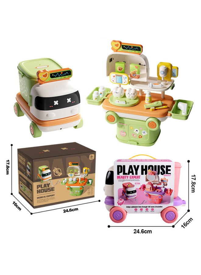 Play House Two-in-one Children's Dressing Table Toy Simulation Storage Car Parent-child Interactive Kitchen Suit Gift-Color:Makeup (color Box)