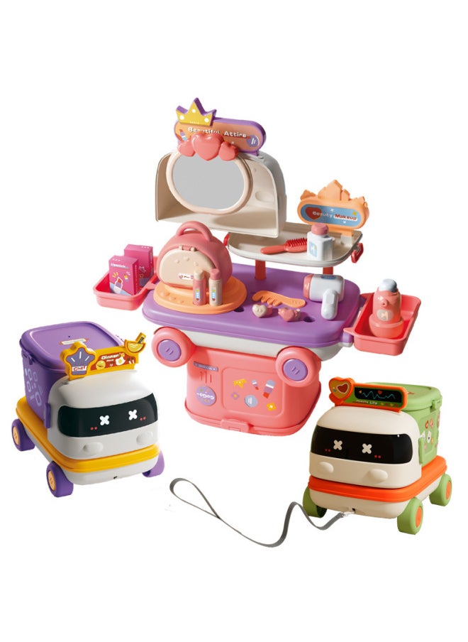 Play House Two-in-one Children's Dressing Table Toy Simulation Storage Car Parent-child Interactive Kitchen Suit Gift-Color:Makeup (color Box)