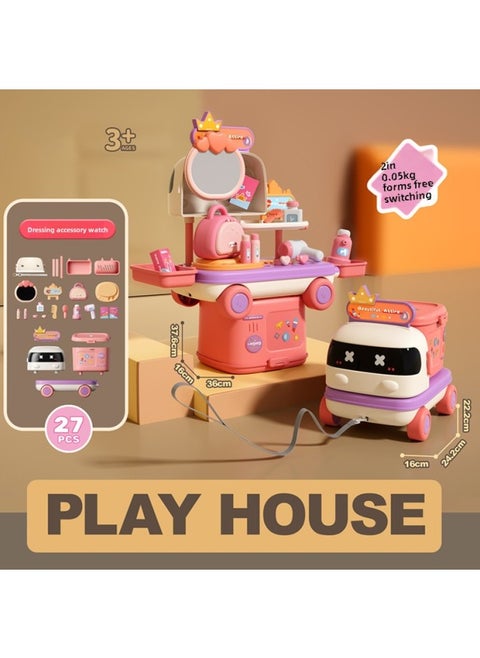 Play House Two-in-one Children's Dressing Table Toy Simulation Storage Car Parent-child Interactive Kitchen Suit Gift-Color:Makeup (color Box)