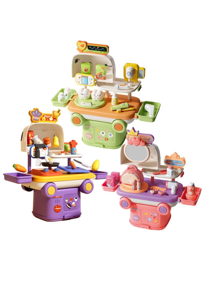 Play House Two-in-one Children's Dressing Table Toy Simulation Storage Car Parent-child Interactive Kitchen Suit Gift-Color:Makeup (color Box)