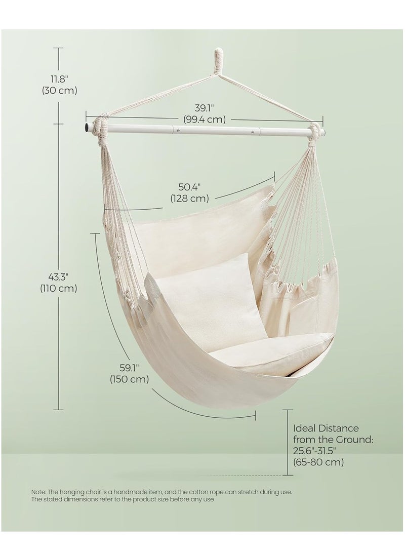 SYOSI - Hammock Chair Hanging Swing Chair with Cushions, Outdoor Rope Swing Adult Kids Metal Spreader Bar Max 330Lbs Cotton Weave Macrame Swing Seat for Living Room Camping Yard Patio Garden Backyard (White) - Image 1