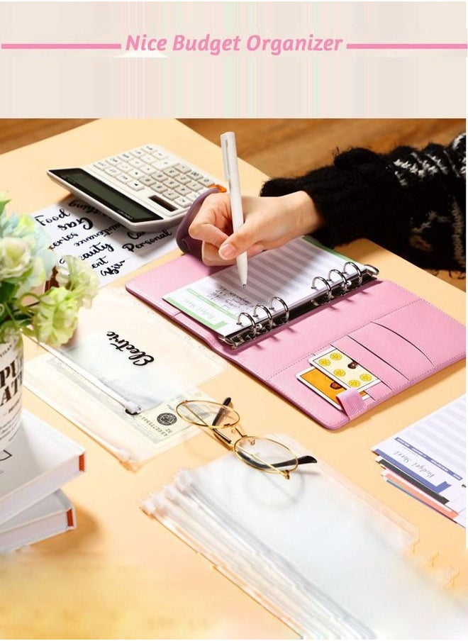 Arabest - 23Pcs A6 PU Leather Notebook Binder Budget Planner, with with 8 PCS A6 Binder Pockets, 12 Expense Budget Sheets, 2 Sheets Sticker Label (Black) - Image 1