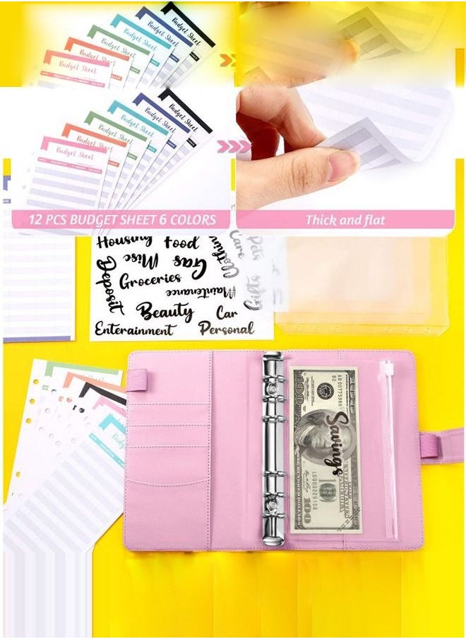 Arabest - 23Pcs A6 PU Leather Notebook Binder Budget Planner, with with 8 PCS A6 Binder Pockets, 12 Expense Budget Sheets, 2 Sheets Sticker Label (Black) - Image 1