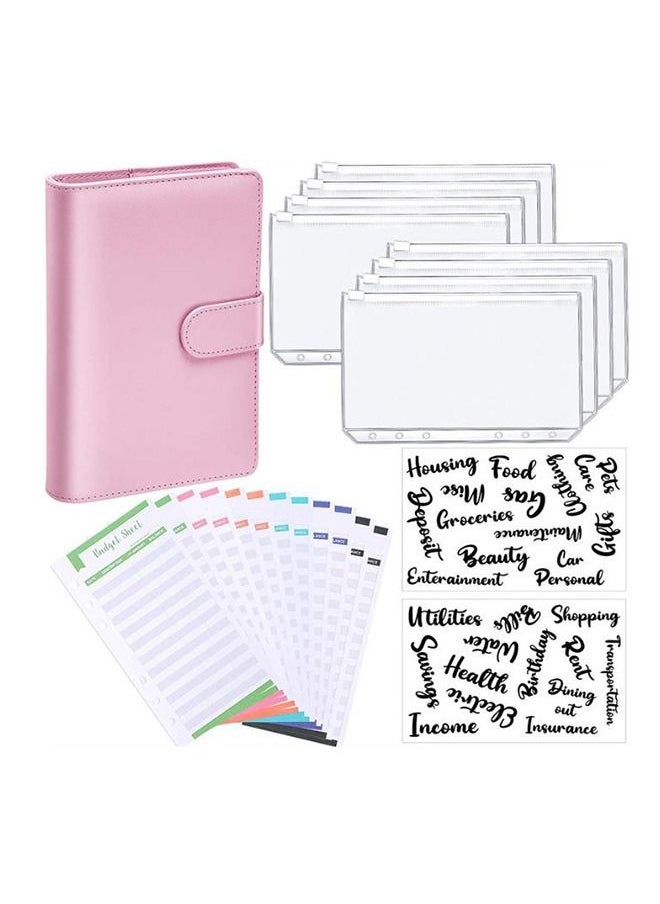 Arabest - 23Pcs A6 PU Leather Notebook Binder Budget Planner, with with 8 PCS A6 Binder Pockets, 12 Expense Budget Sheets, 2 Sheets Sticker Label (Black) - Image 1