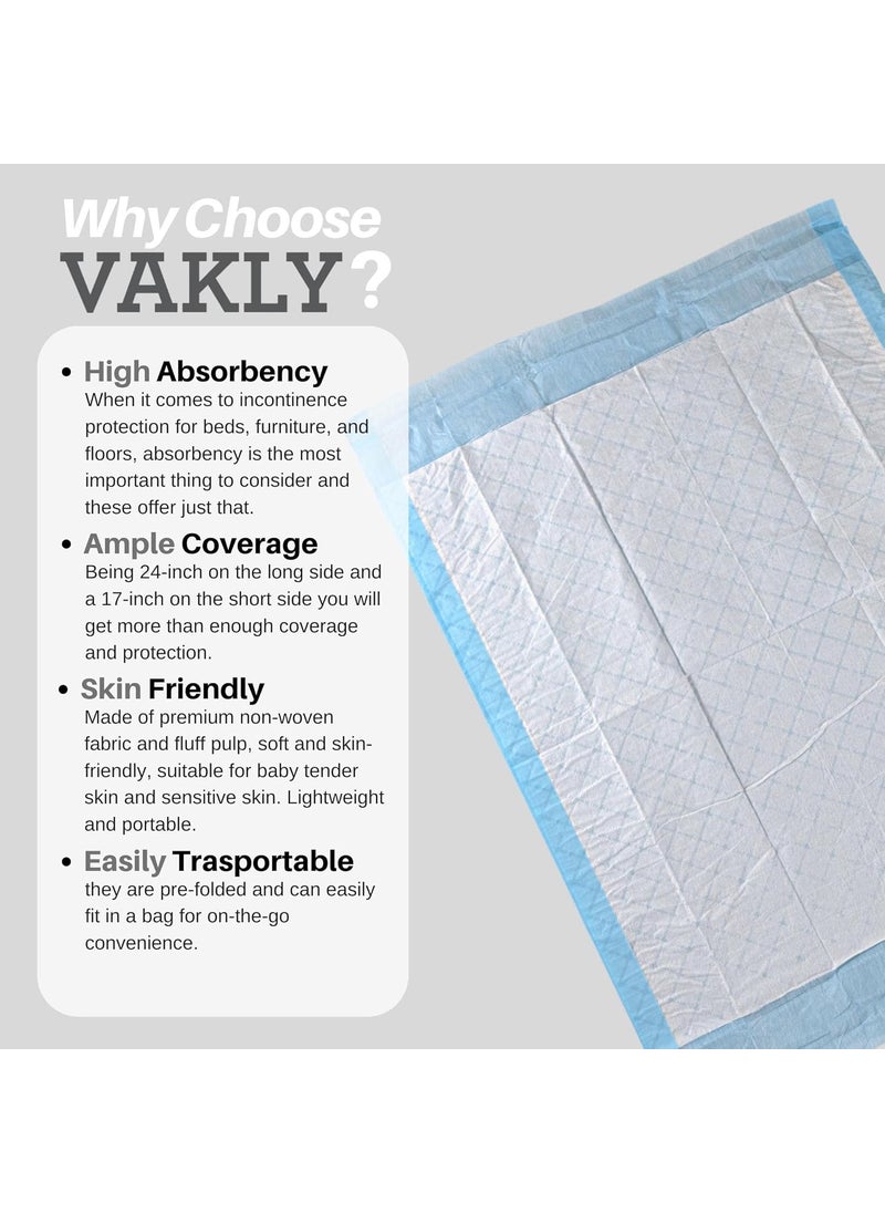 Vakly Disposable Changing  Under Pads Pack of 25 Disposable Soft Absorbent Waterproof 17x24 Incontinence Underpad Protector Liners for Beds Chairs Diaper Changing  for Adults and Baby Protection  - Image 3