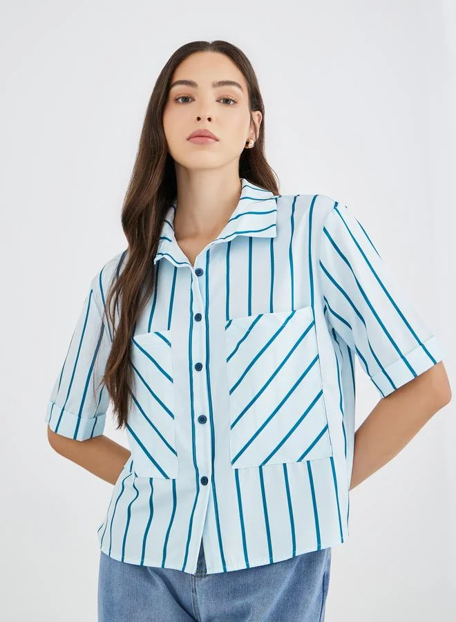 Take Two Take Two Striped Short Sleeve Oversized Shirt