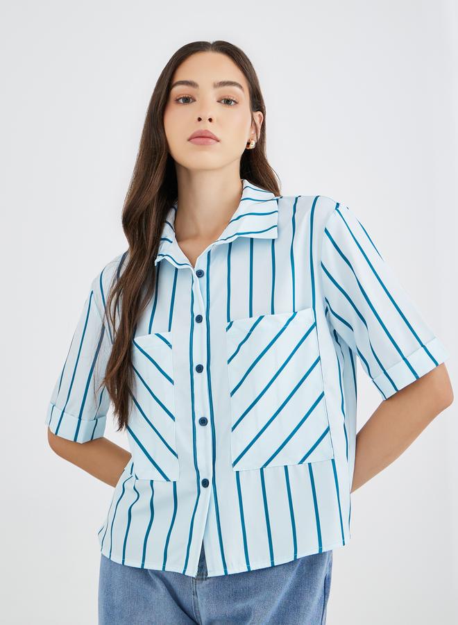 Take Two Striped Short Sleeve Oversized Shirt - Image 1