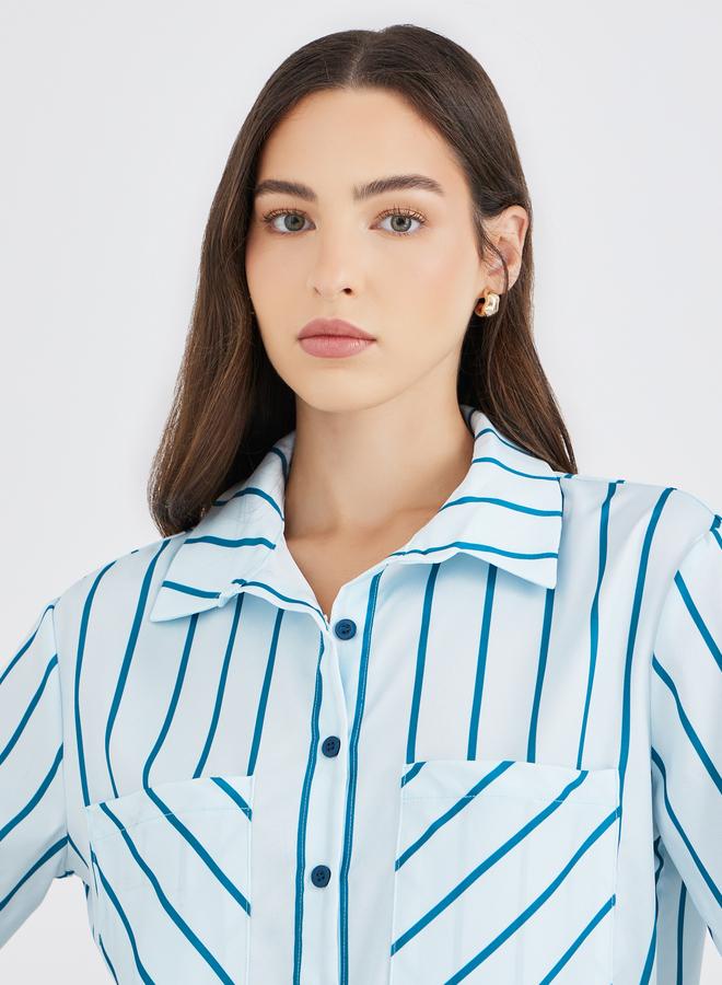 Take Two Striped Short Sleeve Oversized Shirt - Image 3