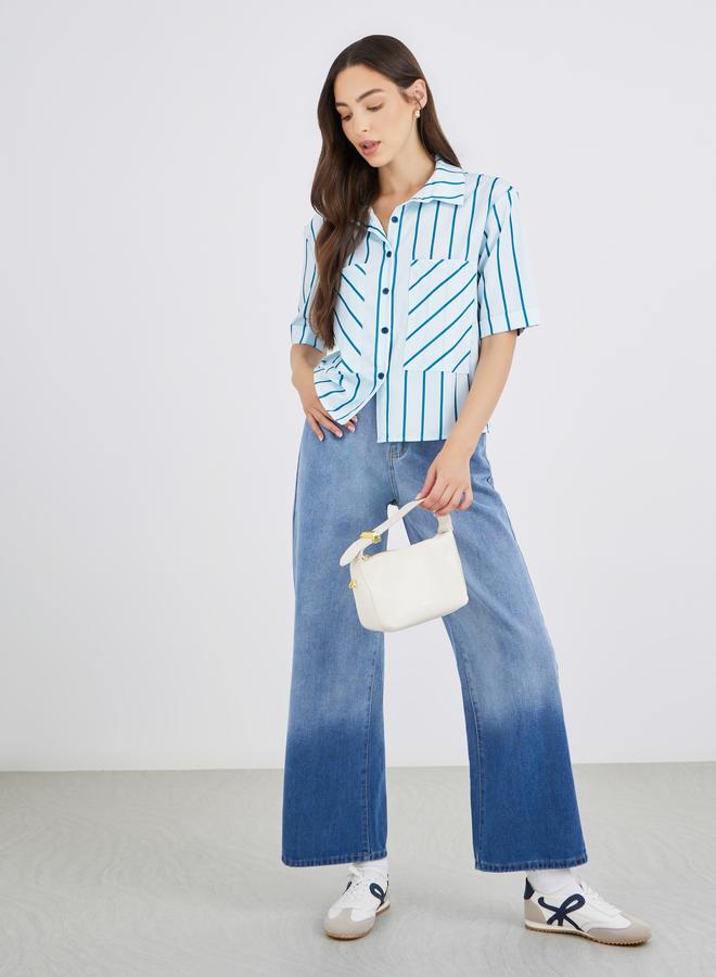Take Two Striped Short Sleeve Oversized Shirt - Image 2