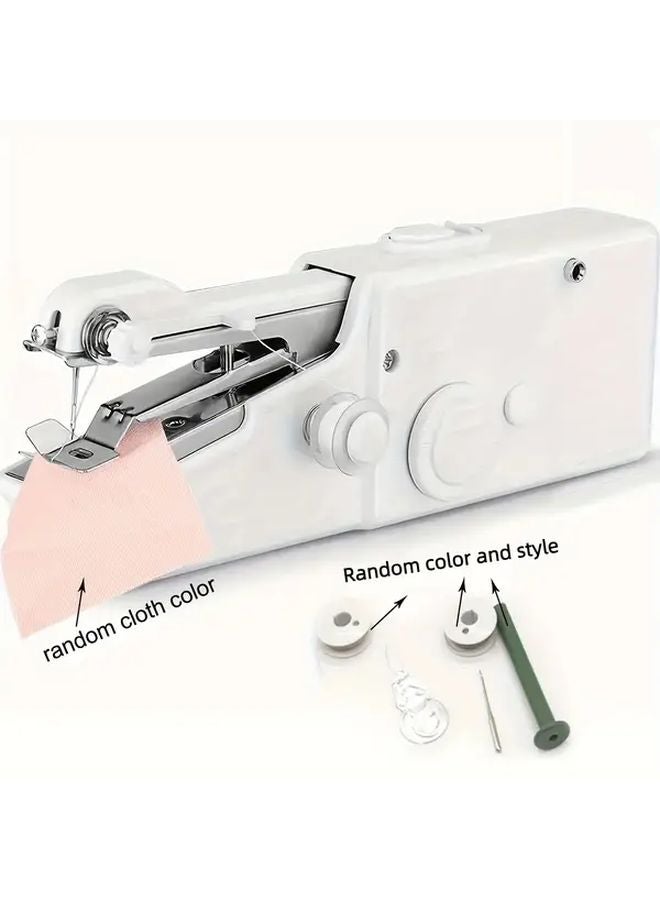 Portable Handheld Sewing Machine Pearl White Automatic Needle Threader Compact For Travel - Image 1