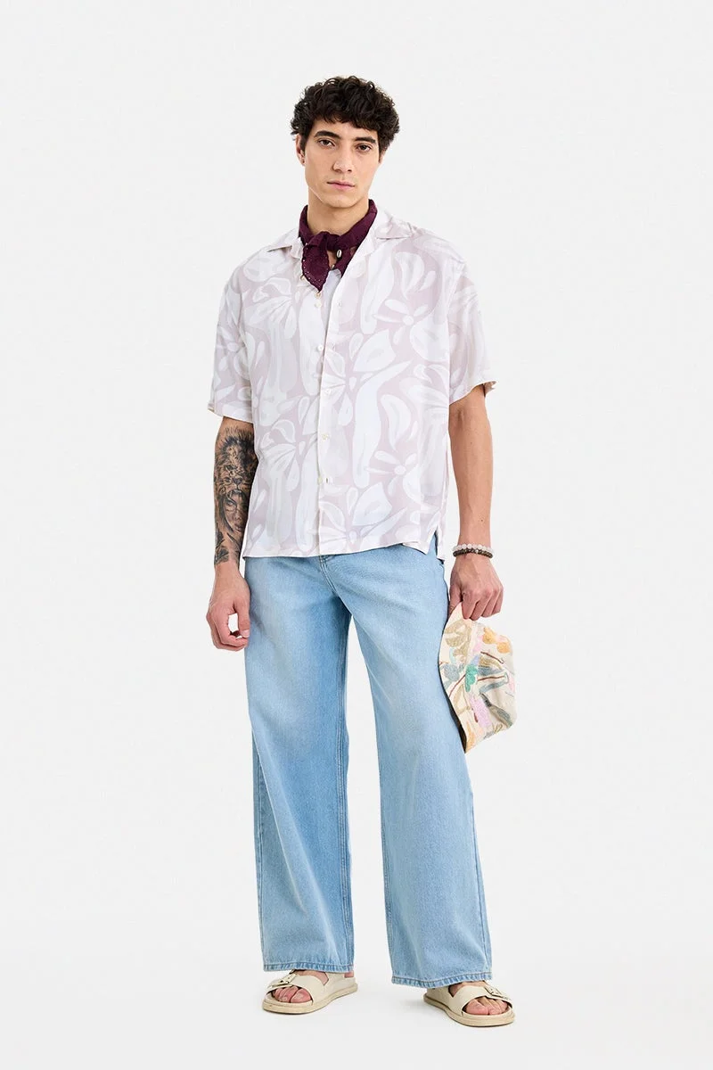 SNITCH Lilac Abstract Half Sleeve Boxy Shirt