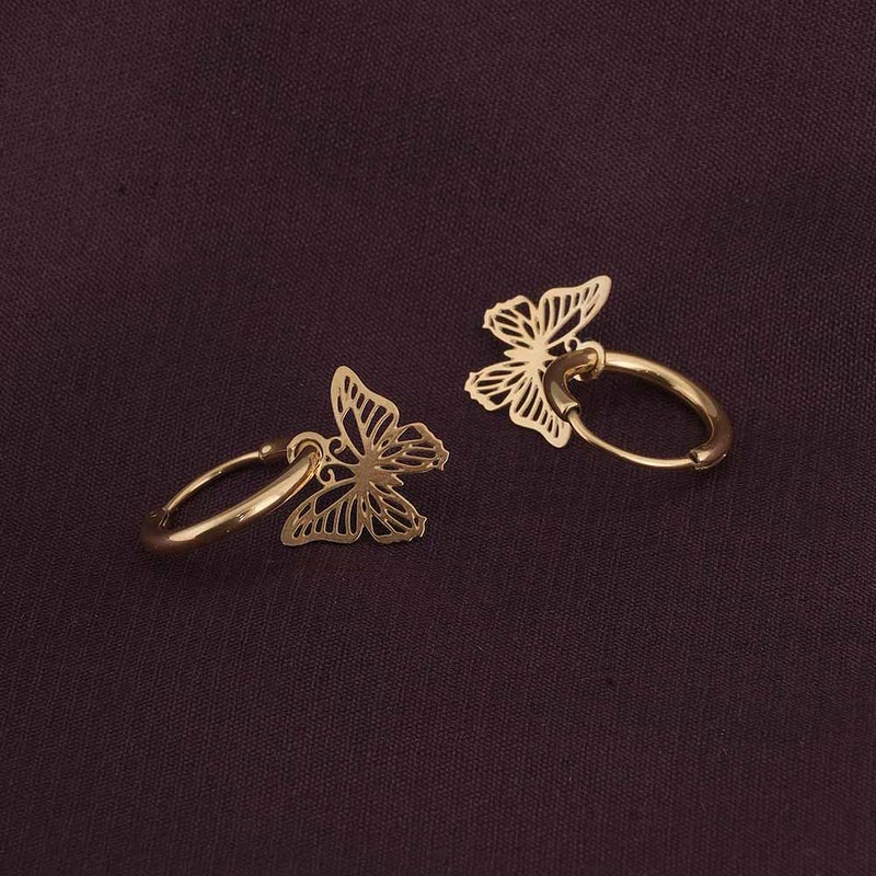 PALMONAS 18k Gold Tone Plated Sylvia Butterfly Hoop Drop Earrings
 for Women - Image 3