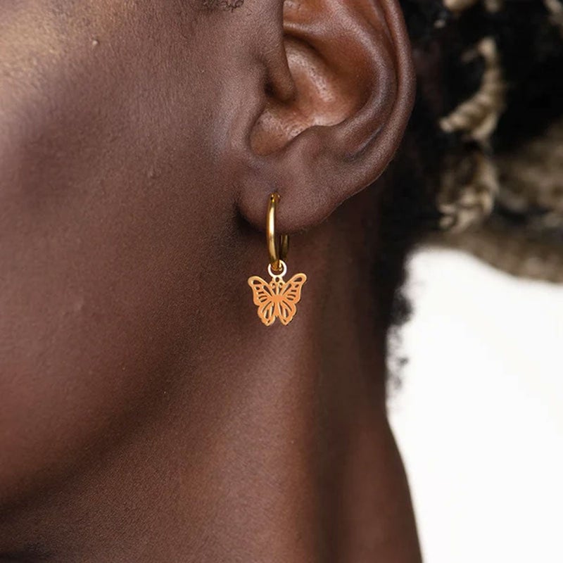 PALMONAS 18k Gold Tone Plated Sylvia Butterfly Hoop Drop Earrings
 for Women - Image 4