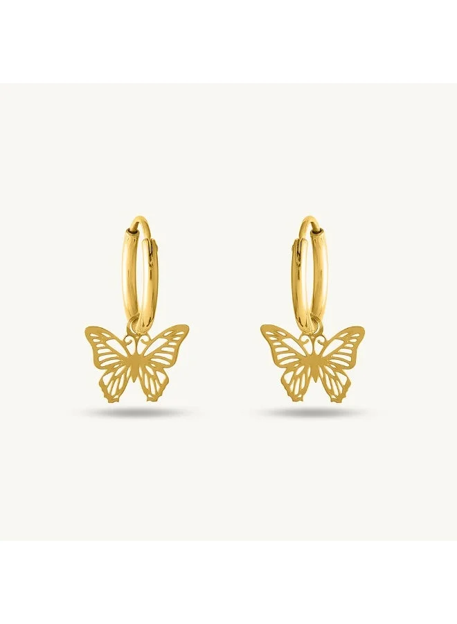 بالموناس PALMONAS 18k Gold Tone Plated Sylvia Butterfly Hoop Drop Earrings
 for Women