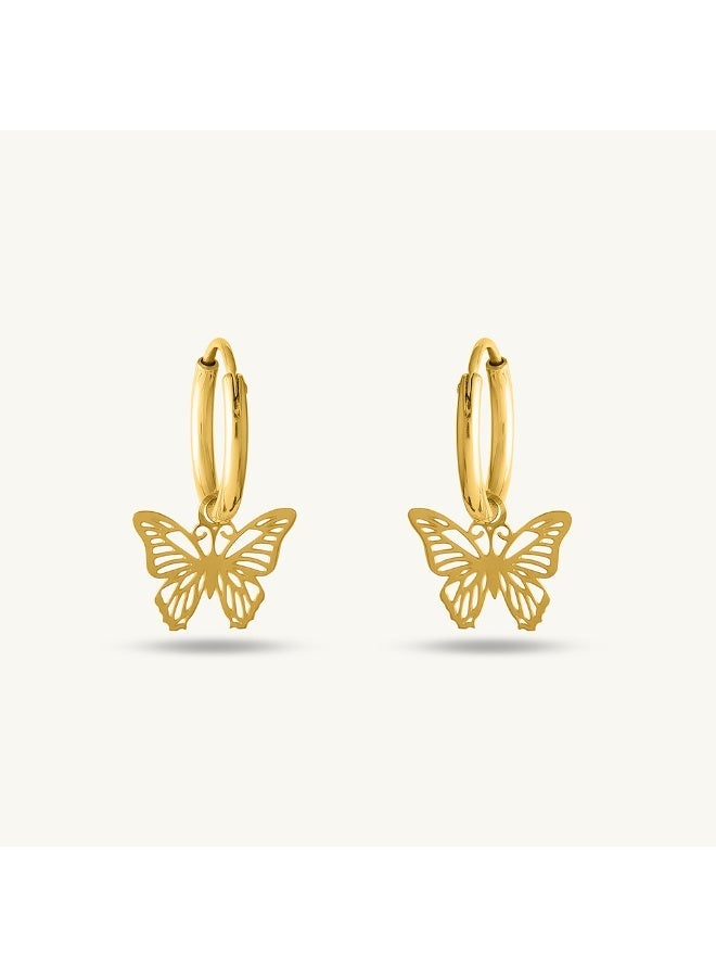PALMONAS 18k Gold Tone Plated Sylvia Butterfly Hoop Drop Earrings
 for Women - Image 1