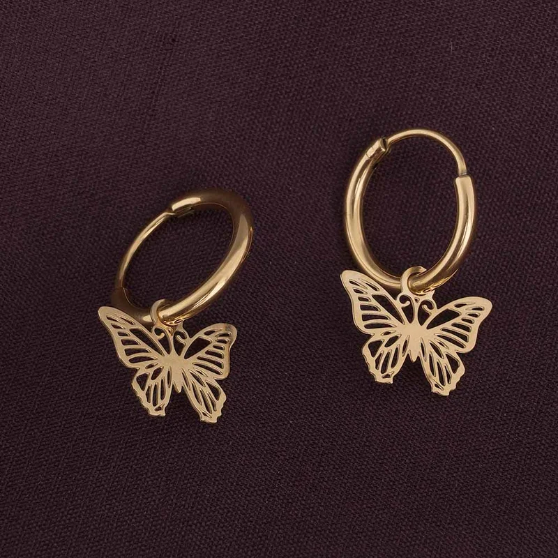 بالموناس PALMONAS 18k Gold Tone Plated Sylvia Butterfly Hoop Drop Earrings
 for Women