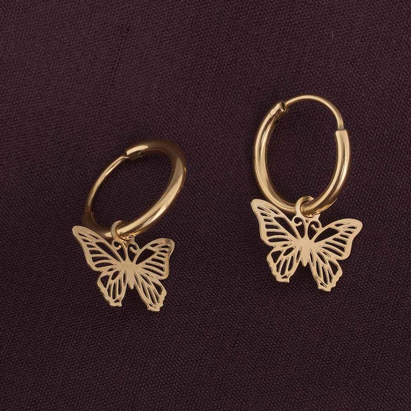 PALMONAS 18k Gold Tone Plated Sylvia Butterfly Hoop Drop Earrings
 for Women - Image 2