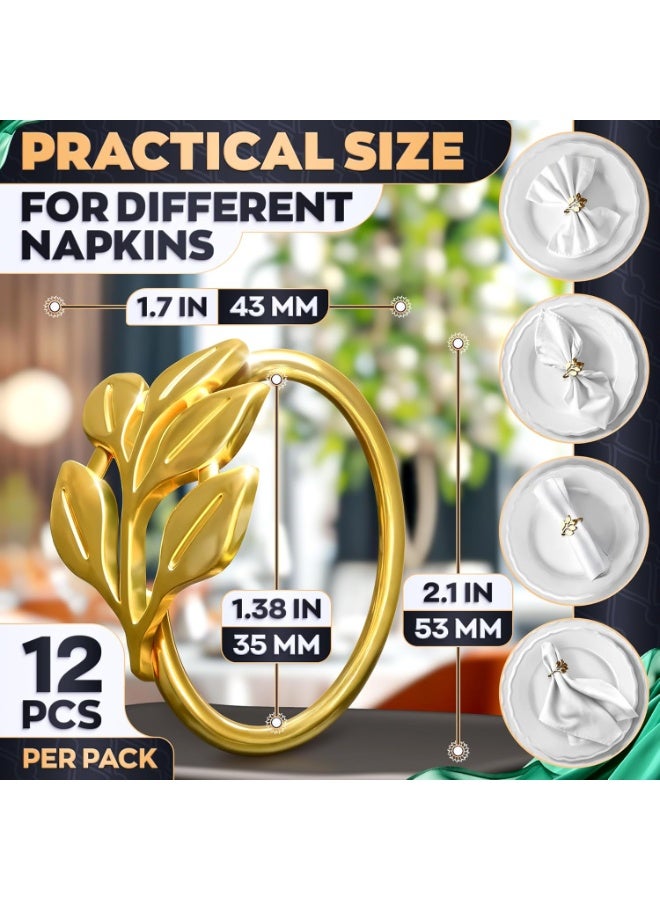 Gold Napkin Rings Set of 12 – Sturdy Metal Napkin Rings, Easy to Clean | Elegant Leaf Design for Table Settings, Holiday Table Decor, Wedding & Festive Dinners, Special Occasions, Grat for Gift Giving - Image 2