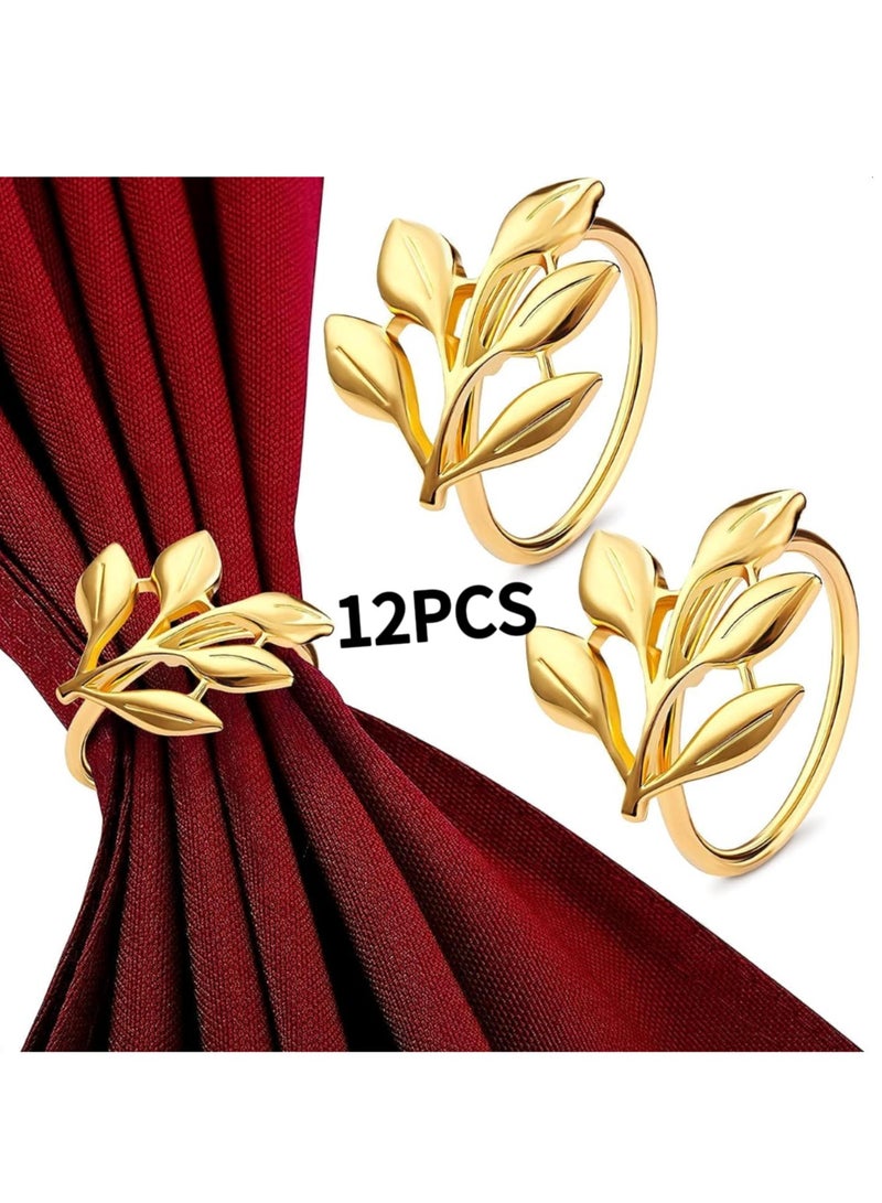 Gold Napkin Rings Set of 12 – Sturdy Metal Napkin Rings, Easy to Clean | Elegant Leaf Design for Table Settings, Holiday Table Decor, Wedding & Festive Dinners, Special Occasions, Grat for Gift Giving - Image 1