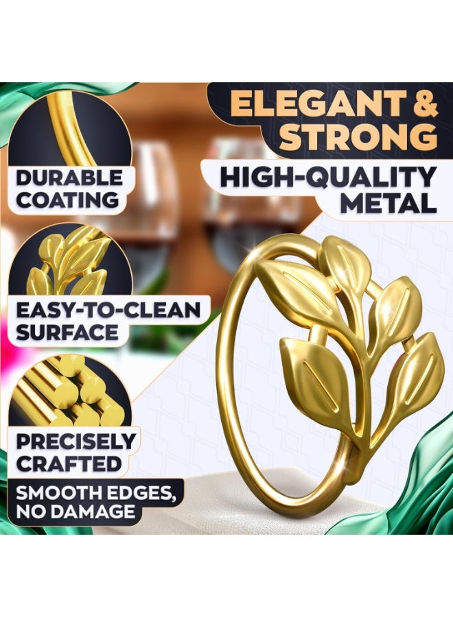Gold Napkin Rings Set of 12 – Sturdy Metal Napkin Rings, Easy to Clean | Elegant Leaf Design for Table Settings, Holiday Table Decor, Wedding & Festive Dinners, Special Occasions, Grat for Gift Giving - Image 3