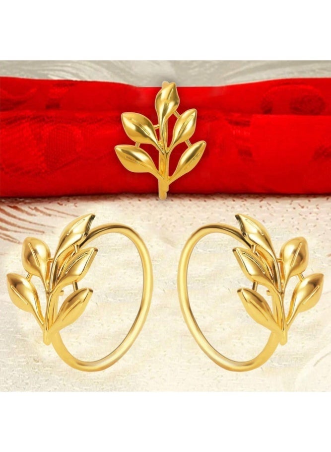 ميدي مجموعة من 12 حلقة مناديل ذهبية - حلقات مناديل معدنية متينة وسهلة التنظيف | تصميم أنيق على شكل أوراق الشجر لتزيين الطاولات، وديكور طاولات الأعياد، وحفلات الزفاف والعشاء الاحتفالية، والمناسبات الخاصة، وهدايا رائعة. - Image 4