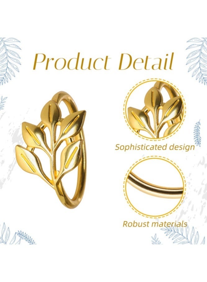 ميدي مجموعة من 12 حلقة مناديل ذهبية - حلقات مناديل معدنية متينة وسهلة التنظيف | تصميم أنيق على شكل أوراق الشجر لتزيين الطاولات، وديكور طاولات الأعياد، وحفلات الزفاف والعشاء الاحتفالية، والمناسبات الخاصة، وهدايا رائعة. - Image 5