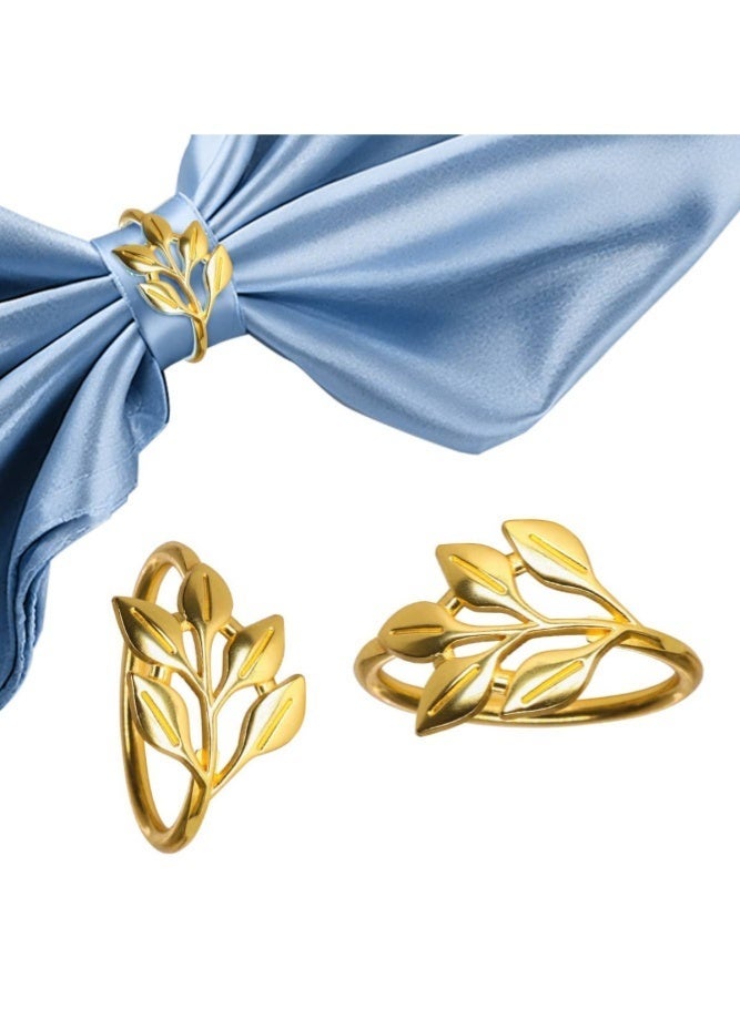 ميدي مجموعة من 12 حلقة مناديل ذهبية - حلقات مناديل معدنية متينة وسهلة التنظيف | تصميم أنيق على شكل أوراق الشجر لتزيين الطاولات، وديكور طاولات الأعياد، وحفلات الزفاف والعشاء الاحتفالية، والمناسبات الخاصة، وهدايا رائعة. - Image 3