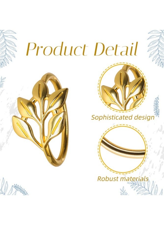 ميدي مجموعة من 12 حلقة مناديل ذهبية - حلقات مناديل معدنية متينة وسهلة التنظيف | تصميم أنيق على شكل أوراق الشجر لتزيين الطاولات، وديكور طاولات الأعياد، وحفلات الزفاف والعشاء الاحتفالية، والمناسبات الخاصة، وهدايا رائعة. - Image 2