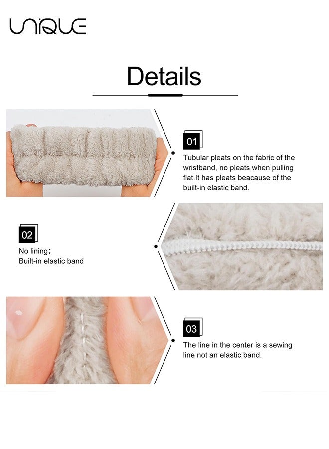 Unique 6Pcs Spa Headband and Wrist Washband Set, 2 Pieces Makeup Facial Face Wash Headband and 4 Pieces Wrist Bands for Washing Face Terry Cloth Headbands for Women Girls（Brown + Rice White） - Image 3