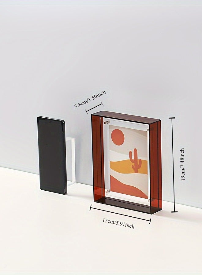 JiFENG 1pc Classic Vertical Acrylic Photo Frame Set - Stunning Tabletop Display, Oblong Transparent Frames for Wall Art, Certificates & Posters with Easy Setup and Durable Construction(Tawny,19 x 15 CM) - Image 1