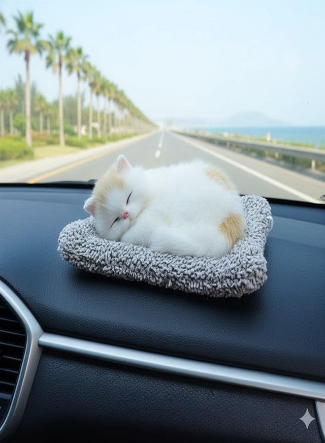 KINJORU Cute Sleeping Cat Plush Toy with Meow Sound, Gift for Kids Car Dashboard Accessories (Multicolor) - Image 5