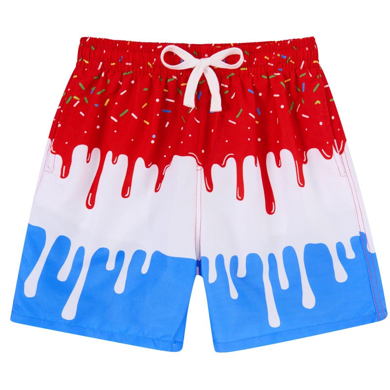 westwolf Boys Bathing Suits Compression Line Red White Board Shorts for Little Boy Size 6-7T Swimming Trunks Kids Ice Cream Swimwear Small - Image 3