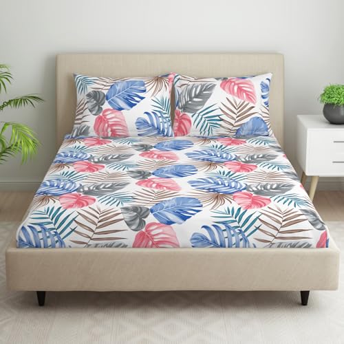 Welspun Microfiber Bedsheet for Double Bed with 2 Pillow Cover | Skin Safe & Super Soft Queen Size Bed Sheet | (87 X 94 Inch) - Floral Pink | Dazzel - Image 1