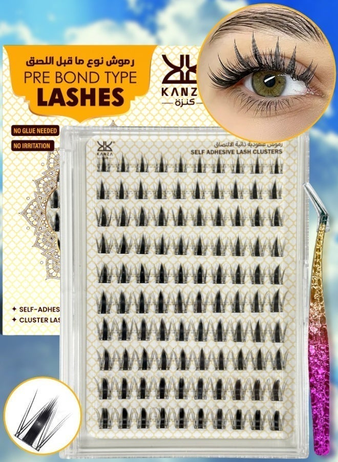 Kanza Pre Bond Type Lashes Kit with Tweezers Self Adhesive Eyelashes Eyelash Clusters Kit Autumn Maple Leaves Style Anime Eyelashes,Korean Style,Thin Black,Natural,Dynamic,Curly Wispy Lashes Cluster Kit Press on DIY Lash Extension Eye Makeup Kit Falselashes 100Pcs - Image 1