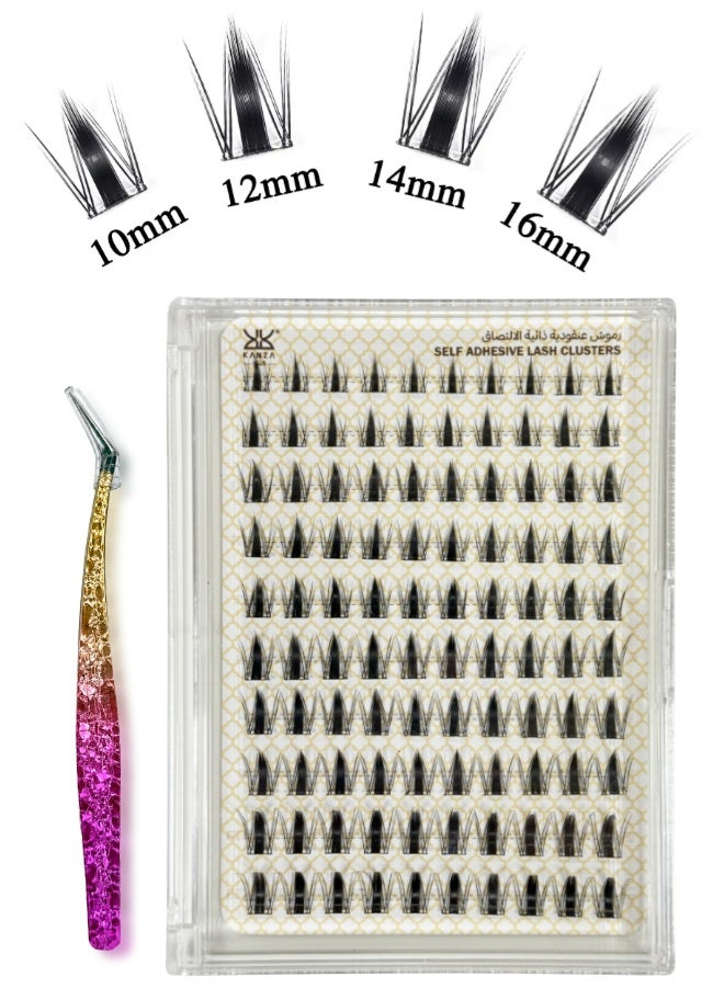 Kanza Pre Bond Type Lashes Kit with Tweezers Self Adhesive Eyelashes Eyelash Clusters Kit Autumn Maple Leaves Style Anime Eyelashes,Korean Style,Thin Black,Natural,Dynamic,Curly Wispy Lashes Cluster Kit Press on DIY Lash Extension Eye Makeup Kit Falselashes 100Pcs - Image 2