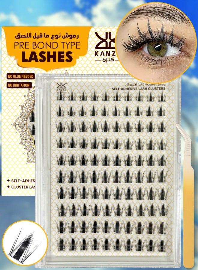 Kanza Pre Bond Type Lashes Kit with Tweezers Self Adhesive Eyelashes Eyelash Clusters Kit Autumn Maple Leaves Style Anime Eyelashes,Korean Style,Thin Black,Natural,Dynamic,Curly Wispy Lashes Cluster Kit Press on DIY Lash Extension Eye Makeup Kit Falselashes Lashes No Glue Needed 100Pcs - Image 1