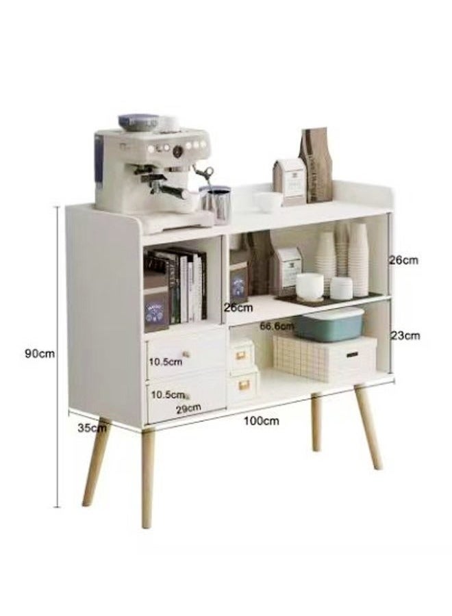 رافين حامل عرض متعدد الأغراض للتخزين على الأرض مع درجين واسعين للتخزين وطاولة جانبية للأريكة وأثاث غرفة المعيشة للمنزل 100 × 35 × 90 سم - Image 5