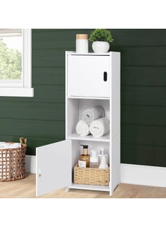LINGWEI Waterproof Bathroom Storage Cabinet Freestanding White Organizer Unit with 2 Doors & Shelf Ideal for Toilet Paper Shampoo Towels and Daily Essentials Versatile for Bathroom  - Image 1