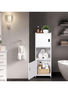 LINGWEI Waterproof Bathroom Storage Cabinet Freestanding White Organizer Unit with 2 Doors & Shelf Ideal for Toilet Paper Shampoo Towels and Daily Essentials Versatile for Bathroom  - Image 3