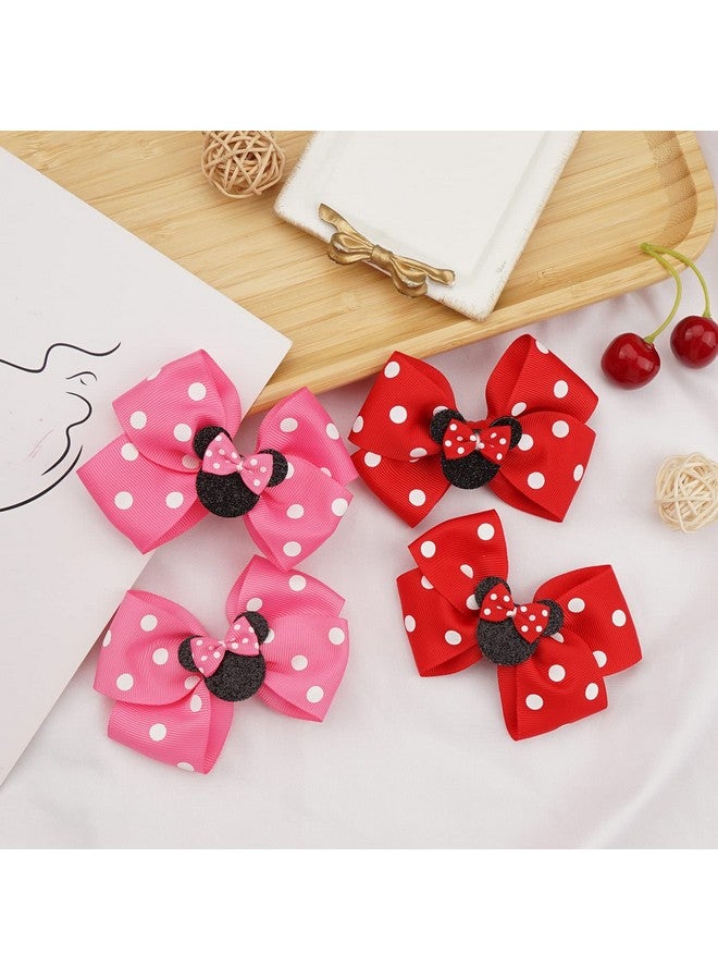 Qearl 8 Pcs Mouse Ears Bow Clips for Girls, Polka Dot Red Bows Theme Park Costume Party Decoration for Toddlers Girls in Pairs - Image 4