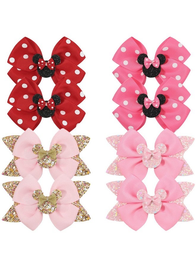 Qearl 8 Pcs Mouse Ears Bow Clips for Girls, Polka Dot Red Bows Theme Park Costume Party Decoration for Toddlers Girls in Pairs - Image 1