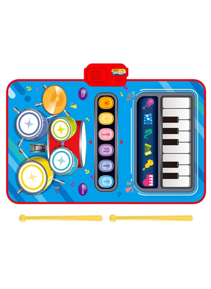 2 in 1 Multifunctional Kids Musical Keyboard & Drum Music Play Mat
