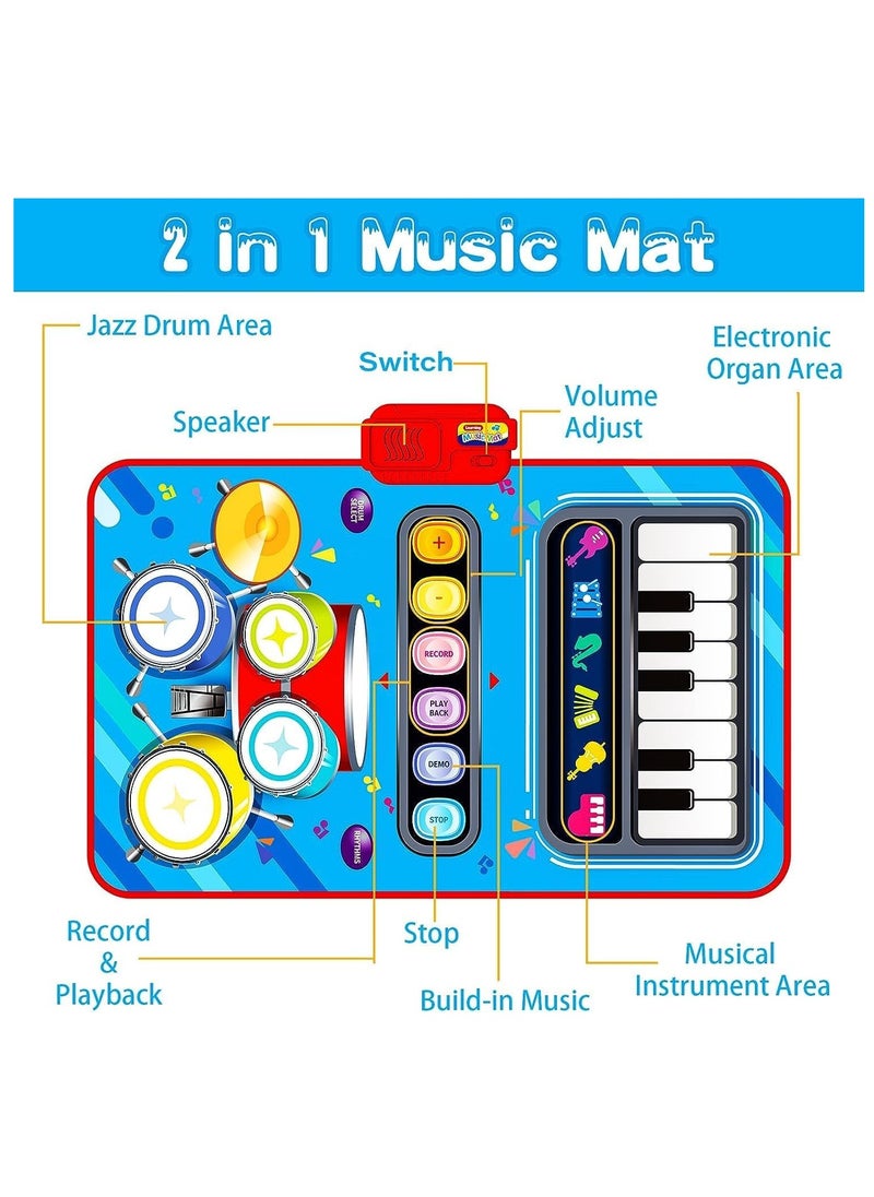 2 in 1 Multifunctional Kids Musical Keyboard & Drum Music Play Mat