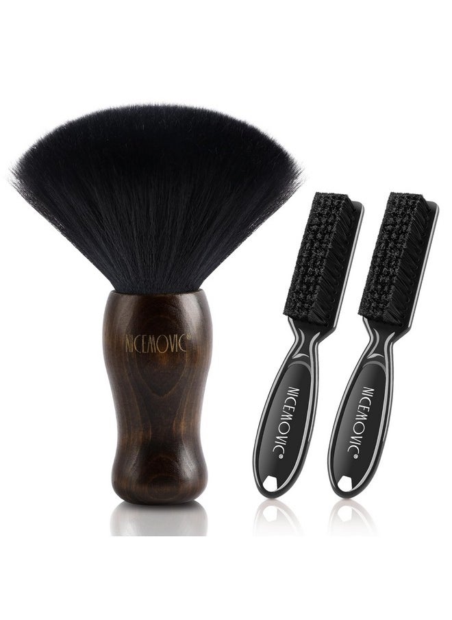 NICEMOVIC NICEMOVIC 3 IN 1 Barber Neck Duster Brush Set, Professional Barber Accessories Cleaning Supplies, Duster Nylon Brush Hair Cutting Styling Brush Tool (Brown&Black)  - Image 1