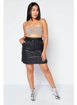 promod Women Textured Basic Mini Skirt, Black  - Image 2